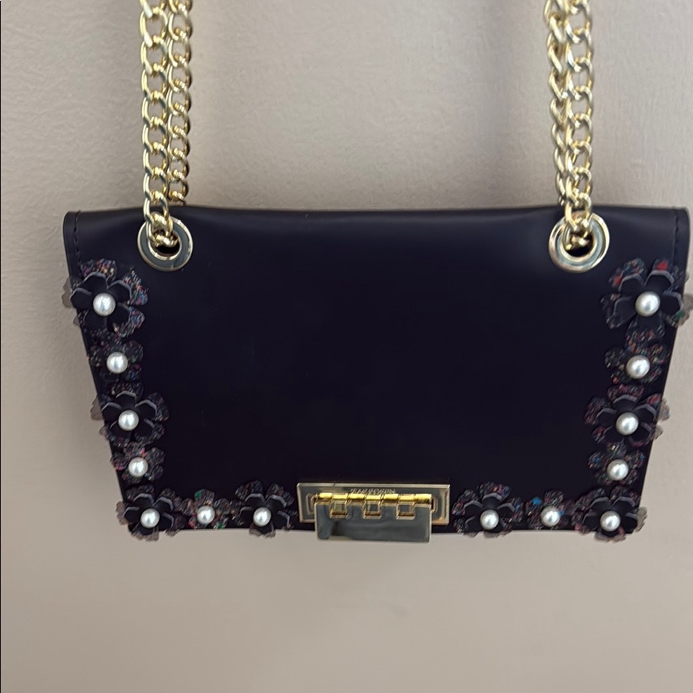 Zac Posen Elegant Black Floral Embellished Bag